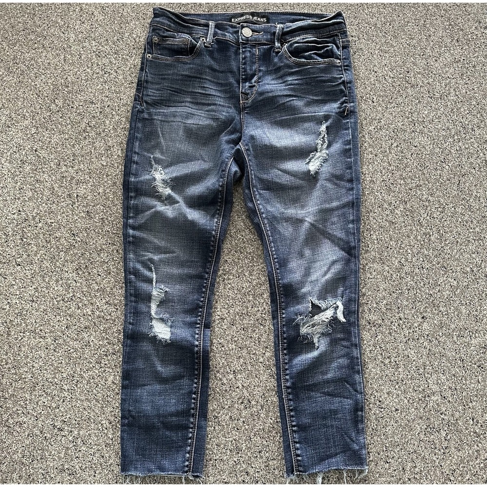 Express Jeans Women's 8 Mid Rise Denim Legging Raw Hem Jegging‎ Stretch